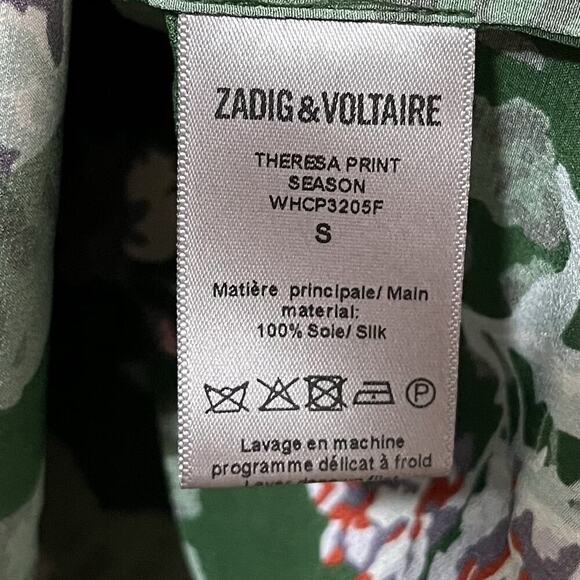 Zadig & Voltaire Theresa Floral Peasant Silk Blouse Size S Green Bloomcore - Picture 6 of 7